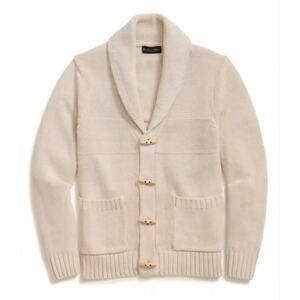 Brooks Brothers - Cotton Shawl Collar Toggle Cardigan Oatmeal Sweater - Size XL